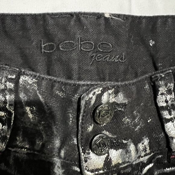 Bebe Jeans Metallic silver Size 27 Black Skinny Denim Pants - Picture 3 of 9